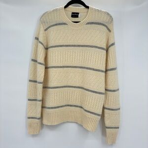 Royal Knight Vintage Mens Preppy Striped Sweater Shetland Wool Cream Large